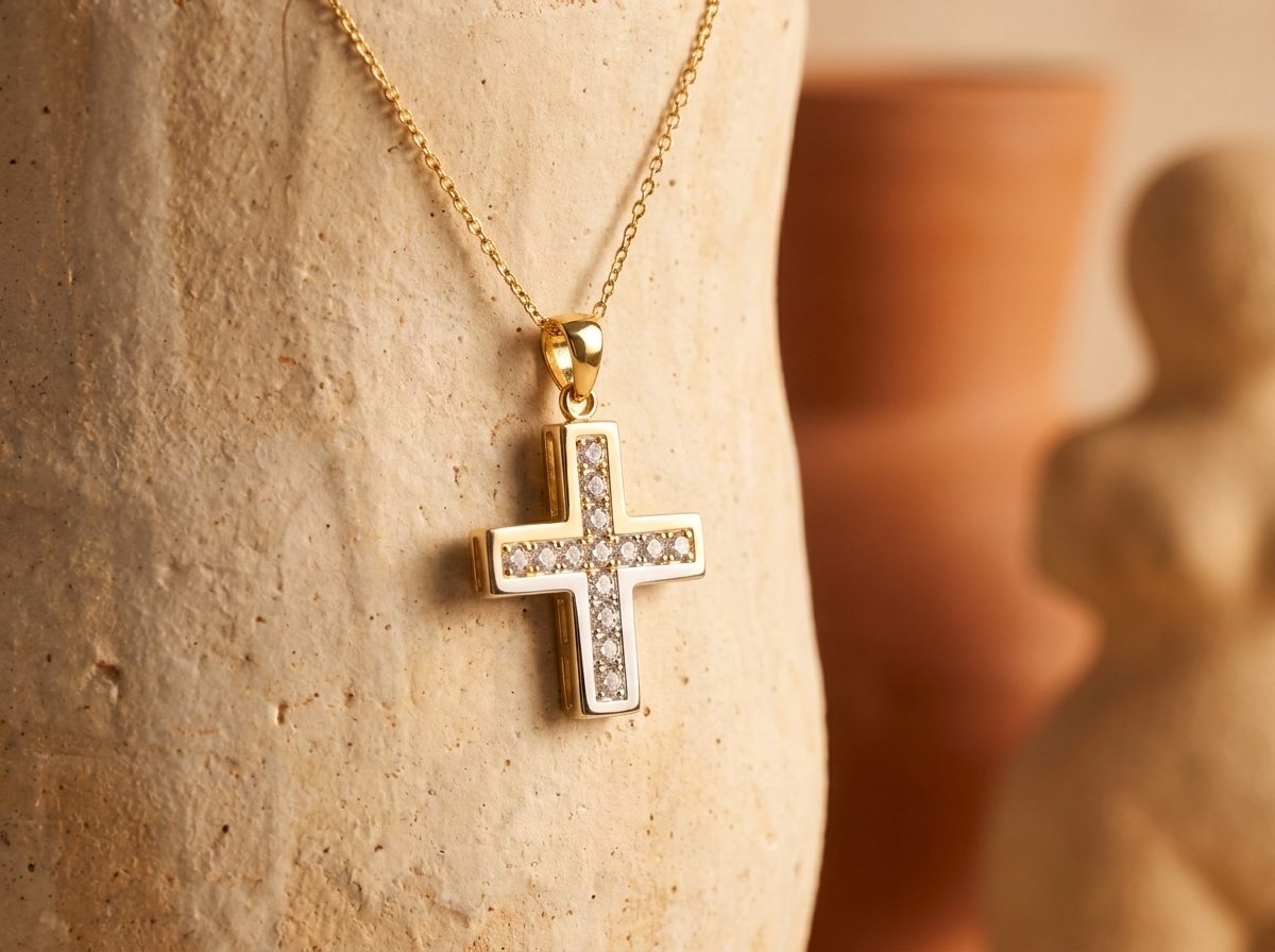 Diamond Cross Pendant on Travertine