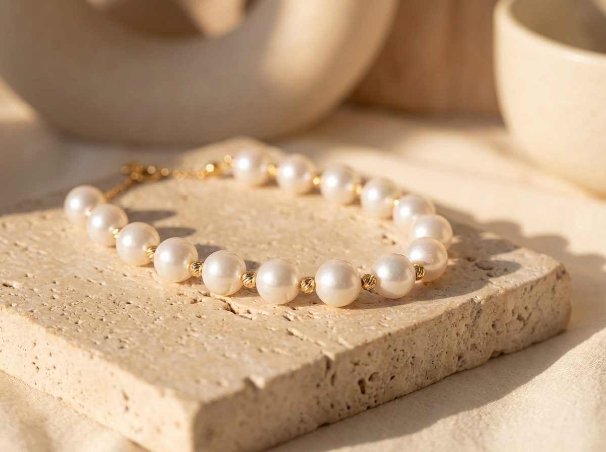 Freshwater Pearl Necklace on Travertine
