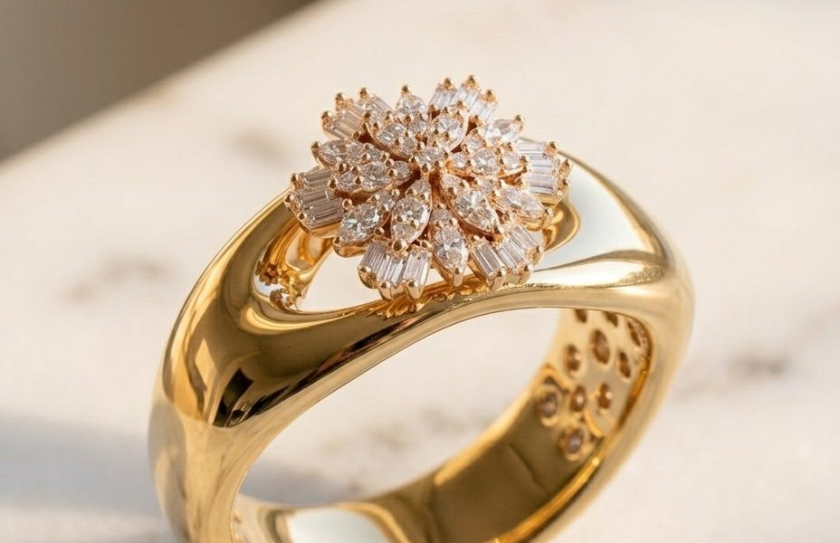 MifA AI custom jewelry - diamond cluster gold ring designed with AI
