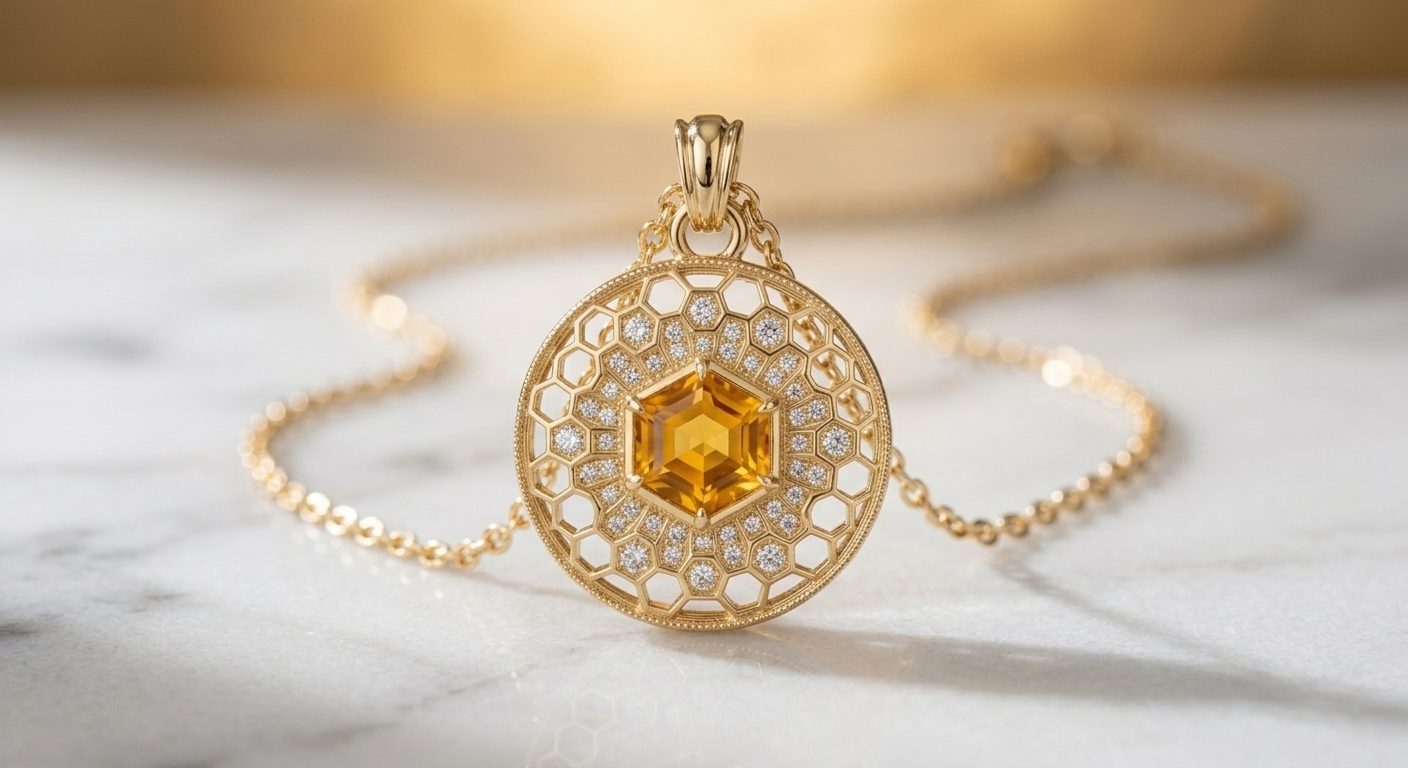 MifA AI custom jewelry - honeycomb citrine pendant designed with AI