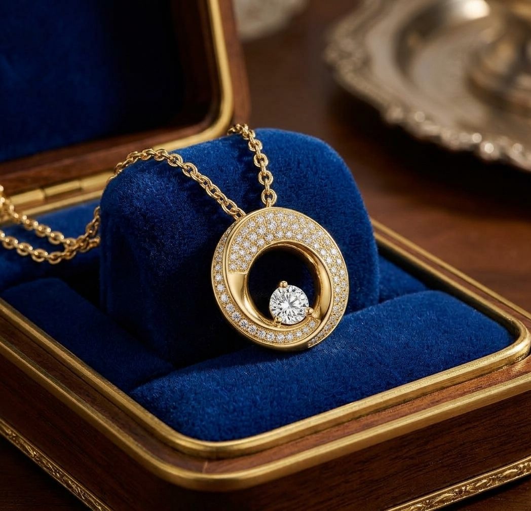 MifA AI custom jewelry - diamond pendant in gold setting designed with AI